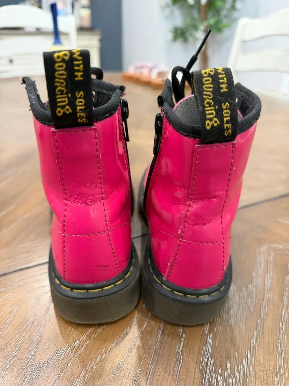 Dr. Martens Kids Hot Pink Lace-Up Boots with Black Laces